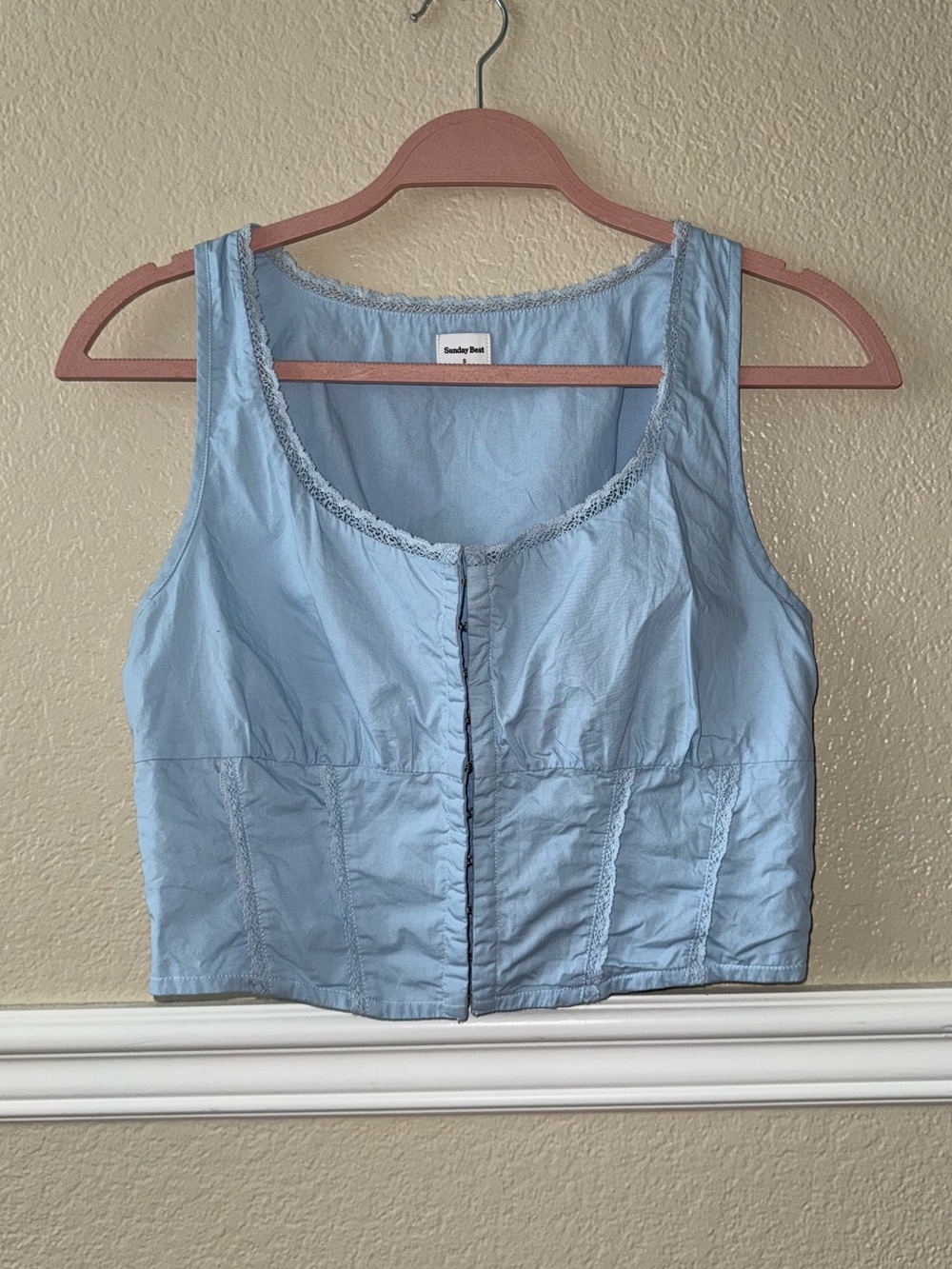 Aritzia Sunday Best Lustre Bustier Cotton Sail Blue Small